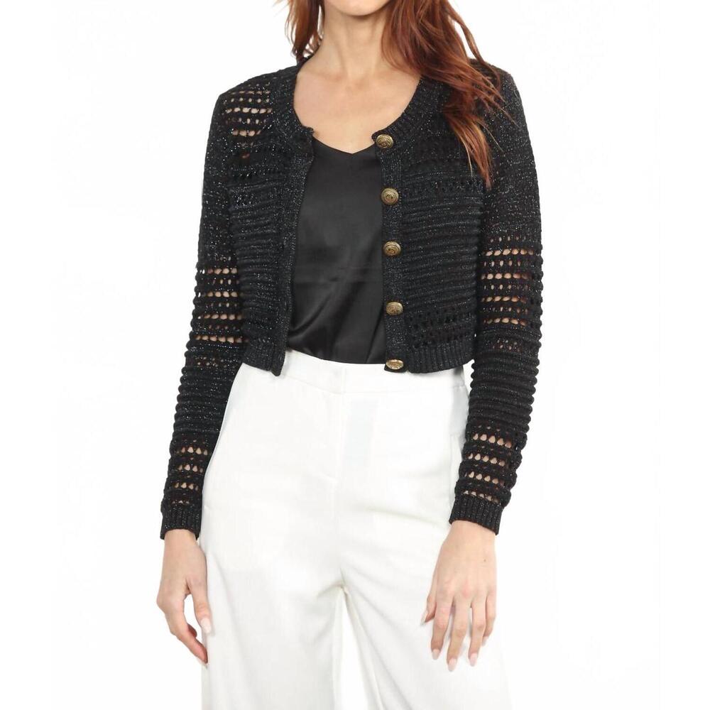 NEW ZERO DEGREES CELSIUS lurex crop cardigan in black